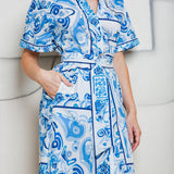 Tiles Majolica Print Short Sleeve Midi Dress