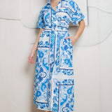 Tiles Majolica Print Short Sleeve Midi Dress