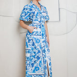 Tiles Majolica Print Short Sleeve Midi Dress