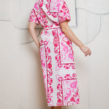 Tiles Majolica Print Short Sleeve Midi Dress