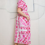 Tiles Majolica Print Short Sleeve Midi Dress