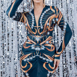 JEWELRY PRINT LONG SLEEVE MINI DRESS