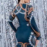 JEWELRY PRINT LONG SLEEVE MINI DRESS