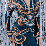 JEWELRY PRINT LONG SLEEVE MINI DRESS