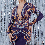 JEWELRY PRINT LONG SLEEVE MINI DRESS