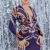 JEWELRY PRINT LONG SLEEVE MINI DRESS