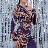 JEWELRY PRINT LONG SLEEVE MINI DRESS