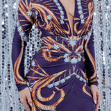 JEWELRY PRINT LONG SLEEVE MINI DRESS
