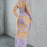 Knot Front Long Sleeve Midi Dress