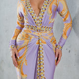 Knot Front Long Sleeve Midi Dress