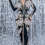 JEWELRY PRINT LONG SLEEVE MIDI DRESS