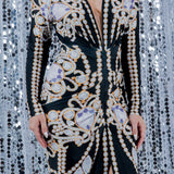 JEWELRY PRINT LONG SLEEVE MIDI DRESS