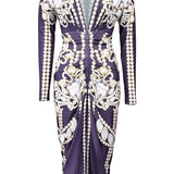 JEWELRY PRINT LONG SLEEVE MIDI DRESS