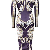 JEWELRY PRINT LONG SLEEVE MIDI DRESS