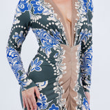 DEEP V NECK LONG SLEEVE MIDI DRESS