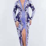 DEEP V NECK LONG SLEEVE MIDI DRESS