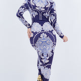 DEEP V NECK LONG SLEEVE MIDI DRESS