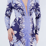 DEEP V NECK LONG SLEEVE MIDI DRESS
