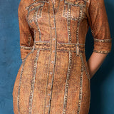 Denim Effect Button Down Midi Dress