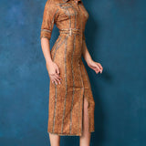 Denim Effect Button Down Midi Dress