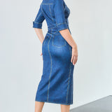 Denim Effect Button Down Midi Dress