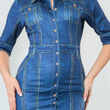 Denim Effect Button Down Midi Dress