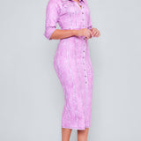 Denim Effect Button Down Midi Dress