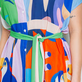 Ruched Shoulder Button Down Midi Dress