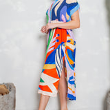 Ruched Shoulder Button Down Midi Dress