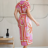 Ruched Shoulder Button Down Midi Dress