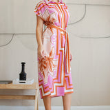 Ruched Shoulder Button Down Midi Dress
