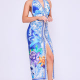 Strap Halter Neck Backless Slit Dress