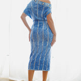 Denim Print Dolman Sleeve Midi Dress