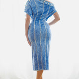 Denim Print Dolman Sleeve Midi Dress