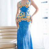 Denim Effect Halter Neck Dress