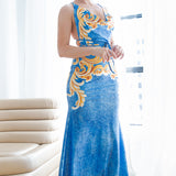 Denim Effect Halter Neck Dress