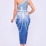 One Shoulder Denim Effect Dress