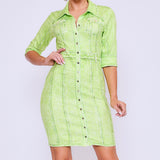 Denim Effect Button Down Mini Dress