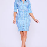 Denim Effect Button Down Mini Dress