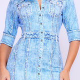 Denim Effect Button Down Mini Dress