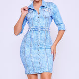 Denim Effect Button Down Mini Dress