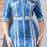 Denim Effect Button Down Midi Dress