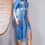 Denim Effect Button Down Midi Dress