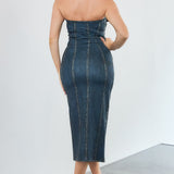 Patch Pocket Strapless Midi Dress