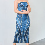 Denim Print Tube Maxi Dress