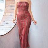 Denim Print Tube Maxi Dress