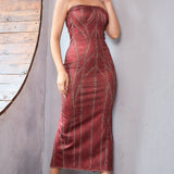 Denim Print Tube Maxi Dress