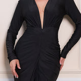 Solid Long Sleeve Midi Dress