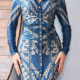 Denim Effect Button-Down Midi Dress