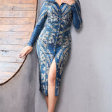 Denim Effect Button-Down Midi Dress